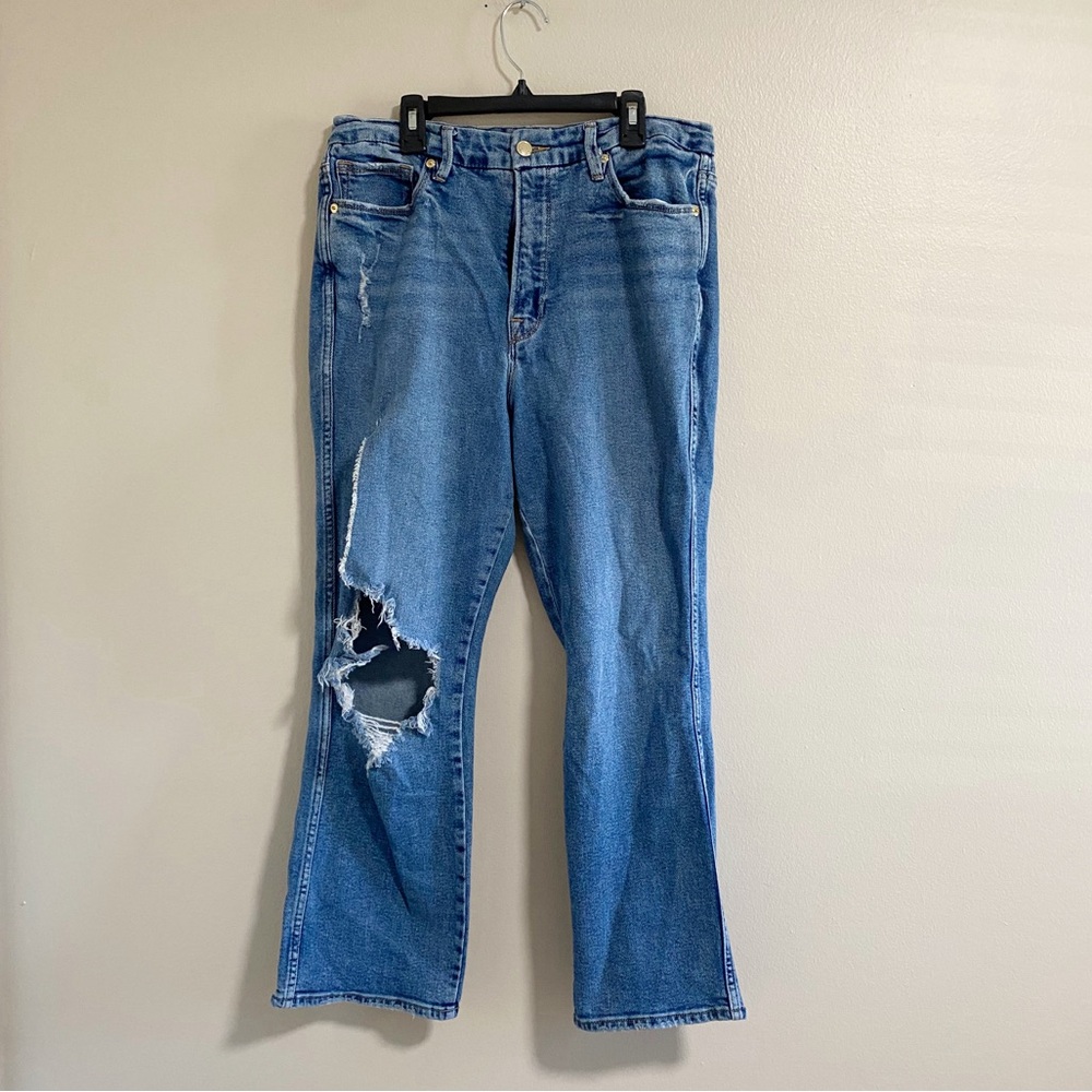 Good American Good Curve Distressed Knee Jeans Size 15/ 34